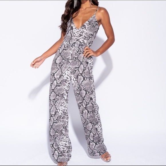 Zia Beige Snake Print Jumpsuit - Picture 2 of 7